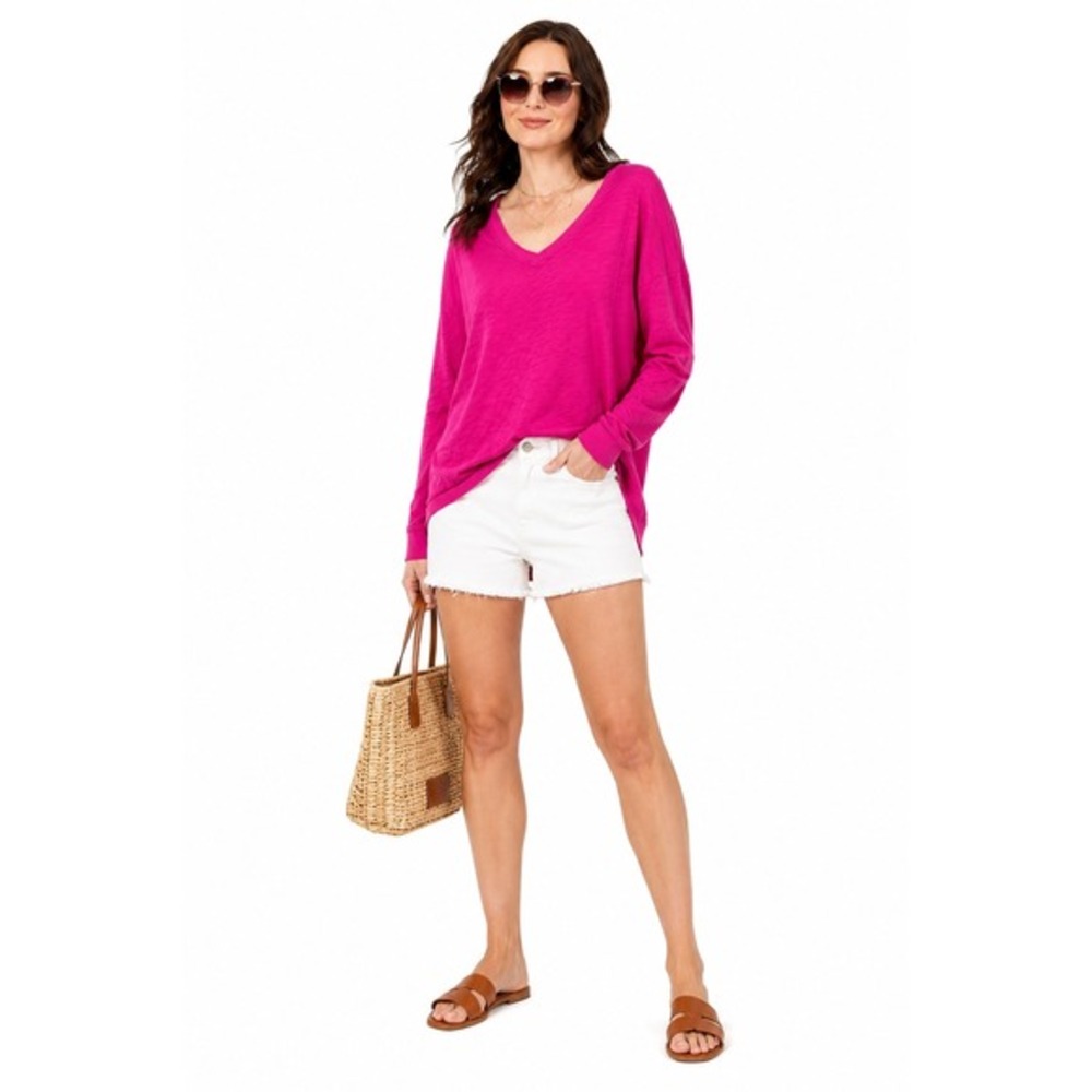 Women's Rib Mix‎ V-Neck Tee by Bobi Los Angeles Dragonfruit Size S